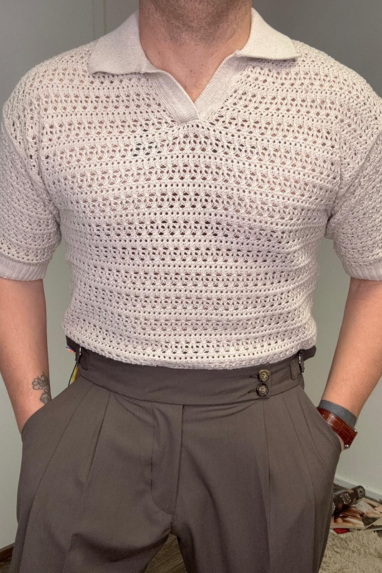 Maglia collo polo traforata
