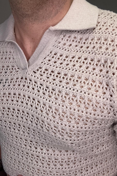 Maglia collo polo traforata